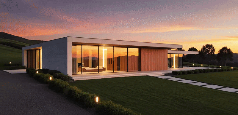 Modern luxury property with verification shield overlay